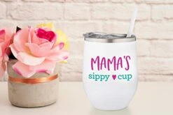 Mom Juice Mommy's Sippy Cup Wine Tumbler - New Mom - Mother's Day Tumbler With Straw - Adult Sippy Cup Mommy Juice, Mama Cup Gift - Wine Tumbler For Mom - Mom Juice Tumbler - Wine Sippy Cup