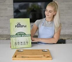 Bamboo Cheese Board Set, Charcuterie Food Serving Tray - Included Stainless Steel Knives & Bowls, Extra Large [16x11x1] Wooden Cutting Board Platter For Wine, Cracker, Brie, Meat, Dip, Chip By PandPal -Generic Furniture Shop 41nglXiBvWL