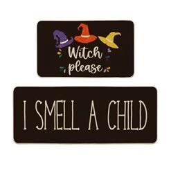 Artoid Mode Black Halloween Decorative Kitchen Mats Set Of 2, Seasonal Low-Profile Floor Mat 17x29 And 17x47 Inch