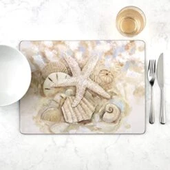 Beach Prize Collection Placemats | Set Of 4 | Heat Resistant Mats | Cork-Backed Board | Hard Placemat Set For Dining Table | Measures 15.7” X 11.7” -Generic Furniture Shop 41oJh1YoucL