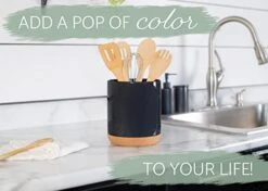 Glossy X-Large Ceramic Stoneware Cork Bottom Kitchen Utensil Holder, Black -Generic Furniture Shop 41ofNiEvvbL