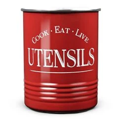 Walford Home Original Kitchen Utensil Holder Crock, Red With Premium Padded Base - Vintage Farmhouse Home Kitchen Decor - Large Kitchen Tool Utensil Storage Caddy Organizer