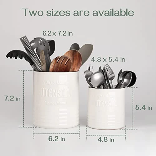 Kitchen Utensil Holder, 7.2″ Extra-Large Ceramic Stable Utensil Caddy, Rustic Cooking Utensil Crock For Farmhouse Kitchen Décor With Countertop-Protection Cork Bottom, Counter Utensil Organizer 3 Kitchen Utensil Holder, 7.2″ Extra-Large Ceramic Stable Utensil Caddy, Rustic Cooking Utensil Crock For Farmhouse Kitchen Décor With Countertop-Protection Cork Bottom, Counter Utensil Organizer - Image 3