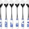 Spode Blue Italian Collection Teaspoons | Set Of 6 | Made Of Stainless Steel With Porcelain Handles | 6 Inch Dessert Spoons | Blue/White | Hand Wash Only
