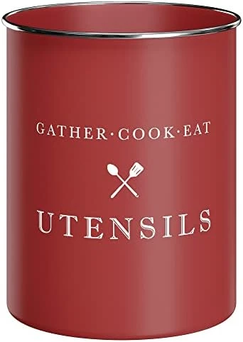 White Utensil Holder For Kitchen Countertop, Farmhouse Metal Utensil Crock, Rustic Country Decorative Kitchen Utensil Caddy Large, 5.5x6.75 7 White Utensil Holder For Kitchen Countertop, Farmhouse Metal Utensil Crock, Rustic Country Decorative Kitchen Utensil Caddy Large, 5.5x6.75 - Image 7