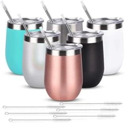 6 Pack 12Oz Stainless Steel Stemless Wine Glasses, Insulated Wine Tumblers With Lids And Straws, Set Of 6 Stainless Steel Cups For Wine, Champaign, Cocktail, Coffee, Ice Cream (Multicolor) -Generic Furniture Shop 41twJIOVMRL. AC