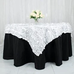 72"X72" White 3D Leaf Petal Taffeta Fabric Table Overlay