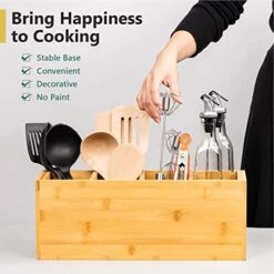 Extra Large Bamboo Utensil Holder, 4 Sections Kitchen Utensil Holder Organizer For Countertop, Cooking Utensil Caddy Farmhouse Utensils Holder Utensil Crock For Kitchen Counter -Generic Furniture Shop 41uQy5PUjNL