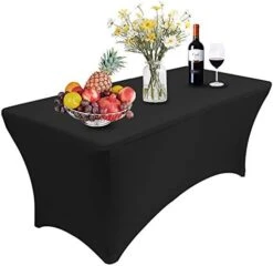 1 Pack 4FT Rectangular Spandex Table Cover Four-Way Tight Fitted Stretch Tablecloth Table Cloth For Outdoor Party DJ Tradeshow Banquet Vendor Wedding Celebration (1PC 4FT, Black) -Generic Furniture Shop 41upcs89dyL. AC