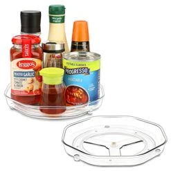 Lazy Susan Organizer For Cabinet, Lazy Susan Turntable For Cabinet, 2 Pack Lazy Susan For Table, Turntable Organizer, Lazy Susan For Refrigerator, Clear Lazy Susan Organizer, 9.1 Inches