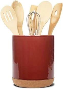 Glossy X-Large Ceramic Stoneware Cork Bottom Kitchen Utensil Holder, Black -Generic Furniture Shop 41vfKSDA44L. AC