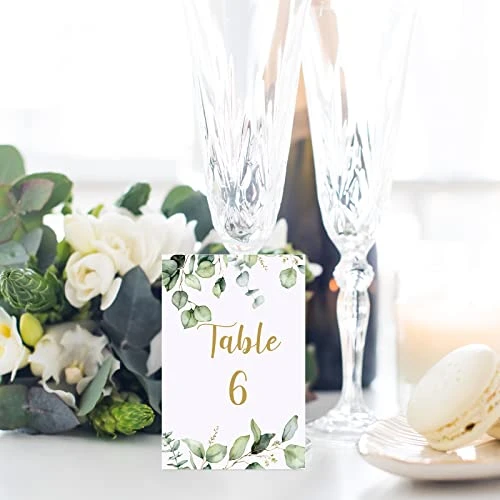 26 Pieces Wedding Table Numbers Cards 1-25 With Head Table Numbers Greenery Eucalyptus Table Cards Double Sided Party Table Numbers For Wedding Reception Baby Shower Birthday Bridal Party (Gold) 4 26 Pieces Wedding Table Numbers Cards 1-25 With Head Table Numbers Greenery Eucalyptus Table Cards Double Sided Party Table Numbers For Wedding Reception Baby Shower Birthday Bridal Party (Gold) - Image 4