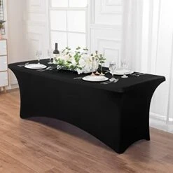 Spandex Tablecloth 6FT Stretch Table Cover Fitted Rectangular Tables, Universal Stretch Patio Table Cloth For Wedding, Banquet, Party And Event(Black, 6FT 18 Spandex Tablecloth 6FT Stretch Table Cover Fitted Rectangular Tables, Universal Stretch Patio Table Cloth For Wedding, Banquet, Party And Event(Black, 6FT -Generic Furniture Shop 41vohIcVNJL