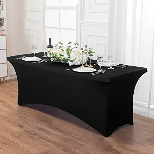 Spandex Tablecloth 6FT Stretch Table Cover Fitted Rectangular Tables, Universal Stretch Patio Table Cloth For Wedding, Banquet, Party And Event(Black, 6FT 4 Spandex Tablecloth 6FT Stretch Table Cover Fitted Rectangular Tables, Universal Stretch Patio Table Cloth For Wedding, Banquet, Party And Event(Black, 6FT - Image 4