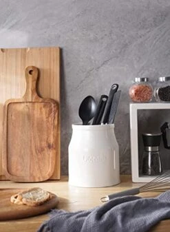 Kitchen Utensil Holder For Kitchen Counter, 7.2" White Utensil Caddy, Cooking Utensil Holder, Weighted Base & Non-Slip For Home Kitchen Décor, Housewarming Gift, Porcelain -Generic Furniture Shop 41vpJTh2qNL