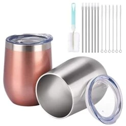 6 Pack 12Oz Stainless Steel Stemless Wine Glasses, Insulated Wine Tumblers With Lids And Straws, Set Of 6 Stainless Steel Cups For Wine, Champaign, Cocktail, Coffee, Ice Cream (Multicolor) -Generic Furniture Shop 41w3TN6cOaL