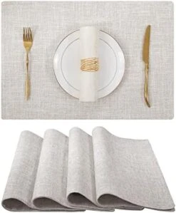 Cotton Linen Placemats For Dining Table Set Of 6, Heat Resistant Washable Table Mats, Easy To Clean Place Mats, 13" X 19", Blue -Generic Furniture Shop 41wdXbbF0NL. AC