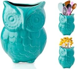 Comfify Owl Utensil Holder Decorative Ceramic Cookware Crock & Organizer, In Lovely Aqua Blue Color - Utensil Shaped Caddy And Perfect Kitchen Ceramic Décor Gift For Countertop - 5” X 7” X 4” Size -Generic Furniture Shop 41xafDPpqEL. AC