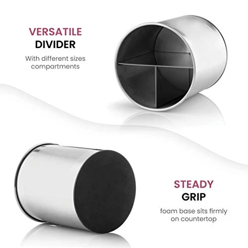 Xtra-Large Stainless Steel Kitchen Utensil Holder - 360° Rotating Utensil Caddy - Weighted Base For Stability - Utensil Crock With Removable Divider For Easy Cleaning - Countertop Utensil Organizer. 4 Xtra-Large Stainless Steel Kitchen Utensil Holder - 360° Rotating Utensil Caddy - Weighted Base For Stability - Utensil Crock With Removable Divider For Easy Cleaning - Countertop Utensil Organizer. - Image 4