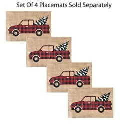 Pine Hill Christmas Tree Farm Fabric Holiday Placemats - Nostalgic Retro Christmas Farm Truck Print Placemats, Set Of 4 Farm Fresh Red Truck Placemats -Generic Furniture Shop 41xwv8RJd7L