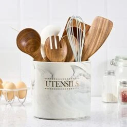 Kitchen Utensil Holder Large Utensil Holder For Countertop, Modern Ceramic Cooking Utensil Crock Heavy Spatula Holder, 6.7 Inches Gray Marble Utensils Organizer For Home Decor -Generic Furniture Shop 41y28R2gBNL