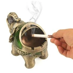 Elephant Decorative Ashtray With Lid For Cigarettes Metal Smoking Ash Tray Ashtrays For Smoker Windproof Cigarette Ashtrays For Outdoor Indoor Fancy Gift For Men Women Weed Smokers (Dark Green) -Generic Furniture Shop 41yZkCRUzxL