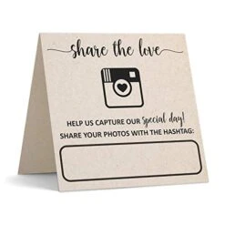 Wedding Hashtag Signs 5" X 5" Folded (Set Of 24) Rustic Kraft Tan Tent Cards For Table Placecard - Square Write On Large Oh Snap Photo Share Love - Made In USA