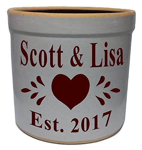 2 Gallon Personalized Stoneware Crock - Heart 1 2 Gallon Personalized Stoneware Crock - Heart