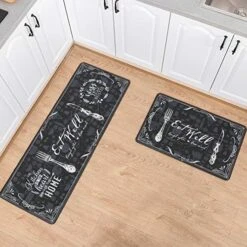 Anti Fatigue Comfort Kitchen Standing Desk Mat Decorative Ergonomic Floor Pad Kitchen Rug Waterproof Stain Resistance Non Slip Kitchen Set, 17.3''x27.6''+17.3''x47.2'', Eat Well -Generic Furniture Shop 510Hl789HfL. AC