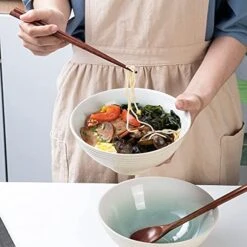Ceramic Japanese Ramen Bowl Set, 2 Sets 8 Inch 40 Ounce Asian Pho Udon Noodle Bowls With Spoons And Chopsticks (Green) -Generic Furniture Shop 510MjMcgqBS