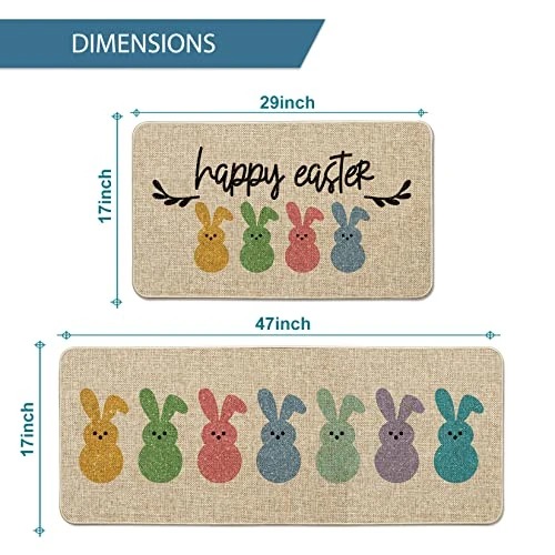 Artoid Mode Happy Easter Rabbits Decorative Kitchen Mats Set Of 2, Home Seasonal Spring Easter Holiday Holiday Party Low-Profile Floor Mat - 17x29 And 17x47 Inch 3 Artoid Mode Happy Easter Rabbits Decorative Kitchen Mats Set Of 2, Home Seasonal Spring Easter Holiday Holiday Party Low-Profile Floor Mat - 17x29 And 17x47 Inch - Image 3