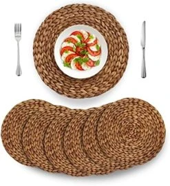 (4 Sizes: 12"-13"-14"-15") BARIEN Brown Woven Placemats Round Set Of 6, Natural Water Hyacinth Weave Placemat For Dining Table, Large Handmade Woven Placemats Heat Resistant Non-Slip (13" - Set Of 6) -Generic Furniture Shop 510dzGySCaL. AC