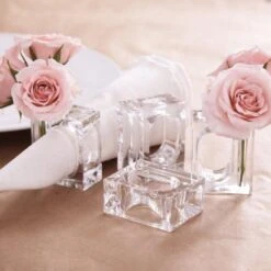 Acrylic Napkin Rings Bud Vase Flower Holder – Clear - Table Décor, 2-in 1 (Bulk Set) Wholesale (4) -Generic Furniture Shop 510grm8THL. AC