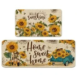 Hexagram Sunflower Kitchen Rugs And Mats Set Of 2, Sunflower Kitchen Mats, You Are My Sunshine Farmhouse Anti Fatigue Mats For Floor Decorations, Sunflower Kitchen Decor 17x29 Inch-17x47 Inch