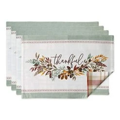 Thankful Autumn Collection Fall Tabletop Decoration, Reversible Placemat Set, 13x19, Fall's Bounty, 4 Piece