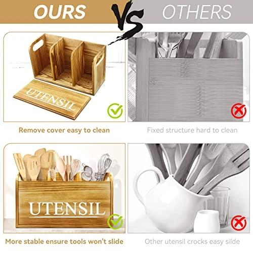 Brekle Rustic Kitchen Utensil Holder Larger Wooden Utensil Holder For Kitchen Counter 3 Compartment For Efficient Utensil Organizer And Cooking Tools Storage 3 Brekle Rustic Kitchen Utensil Holder Larger Wooden Utensil Holder For Kitchen Counter 3 Compartment For Efficient Utensil Organizer And Cooking Tools Storage - Image 3