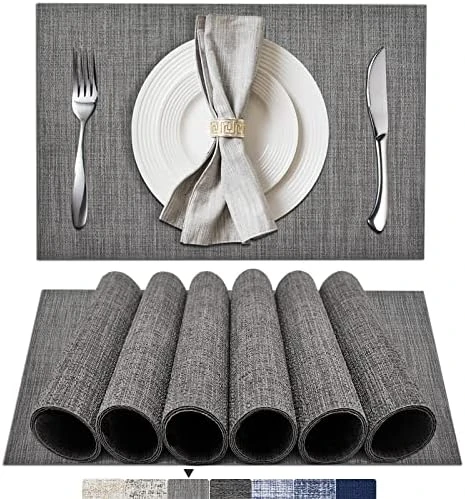 Placemats Set Of 6, Woven Vinyl Placemats, Washable & Durable Table Placemats, Indoor/Outdoor Use Table Mats, Grey 11 Placemats Set Of 6, Woven Vinyl Placemats, Washable & Durable Table Placemats, Indoor/Outdoor Use Table Mats, Grey - Image 11