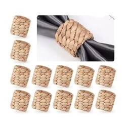 Napkin Rings Set Of 12, Hand Woven Natural Water Hyacinth Napkin Rings, Farmhouse Handmade Napkin Rings For Birthday Party, Thanksgiving, Wedding, Christmas Festival Table Decoration
