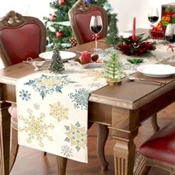 Winter Table Runner, Winter Decorations Snowflake Winter Runner For Table Seasonal Winter Decor For Indoor Outdoor Decorations (13'' X 48'')