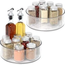 Lazy Susan - 2 Pack Round Plastic Clear Rotating Turntable Organization & Storage Container Bins For Cabinet, Pantry, Fridge, Countertop, Kitchen - Spinning Organizer For Spices, Condiments