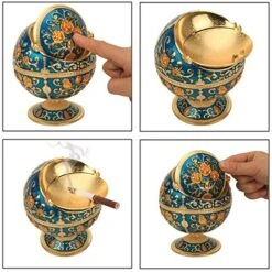 Cigarettes Ashtray With Lid, Metal Portable Windproof Ashtray For Outdoors Indoors, Smoking Ash Tray Holder Nice Gift For Men Women (Transparent Blue-Gold Rose) -Generic Furniture Shop 512AQZKpblL