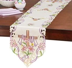 Mbroidered Easter Cross Table Topper Cloth - Tabletop Linen With Lilies, Easter Eggs, & Purple Twining Ribbon Tablecloth -Generic Furniture Shop 512Ap1cMsGL. AC