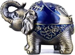 Elephant Decorative Ashtray With Lid For Cigarettes Metal Smoking Ash Tray Ashtrays For Smoker Windproof Cigarette Ashtrays For Outdoor Indoor Fancy Gift For Men Women Weed Smokers (Dark Green) -Generic Furniture Shop 512EJK8nESL. AC