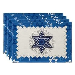 Jewish Menorah Passover Placemats For Dining Table, 12 X 18 Inch Seasonal Hanukkah Holiday Rustic Vintage Washable Table Mats Set Of 4