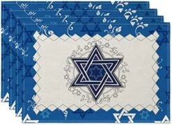 Jewish Menorah Passover Placemats For Dining Table, 12 X 18 Inch Seasonal Hanukkah Holiday Rustic Vintage Washable Table Mats Set Of 4 -Generic Furniture Shop 512Kd72IsmL. AC