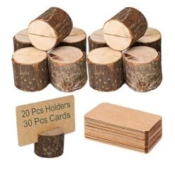 Wood Place Card Holders, 20Pcs Premium Rustic Table Number Holders And 30Pcs Kraft Table Place Cards, Wood Photo Holders, Ideal For Wedding Party Table Name And More