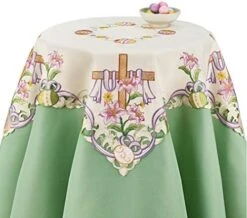 Mbroidered Easter Cross Table Topper Cloth - Tabletop Linen With Lilies, Easter Eggs, & Purple Twining Ribbon Tablecloth -Generic Furniture Shop 512syybYBIL. AC