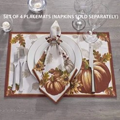 Autumns Bounty Bordered Thanksgiving And Fall Season Fabric Placemat Set, Bountiful Farm Pumpkin And Gourd Harvest Easy Care Placemats, Set Of 4 Placemat Sets -Generic Furniture Shop 512yU7j4DhL