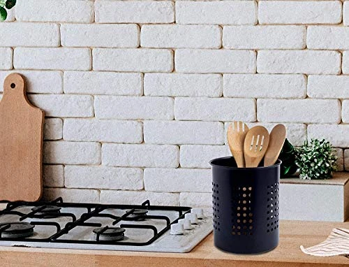 Stainless Steel Kitchen Utensil Holder - Crock Organizer Caddy - Great For Large Cooking Tools (6.3" Diameter X 7"H, Black With Holes Design) 2 Stainless Steel Kitchen Utensil Holder - Crock Organizer Caddy - Great For Large Cooking Tools (6.3" Diameter X 7"H, Black With Holes Design) - Image 2