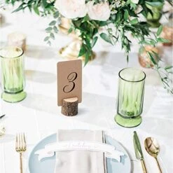 12Pcs Mini Premium Wood Place Card Holders And 24Pcs Kraft Table Place Cards, Rustic Mini Table Number Holders, Table Sign Stand, Name Card Photo Picture Holders For Wedding, Party, Birthday.